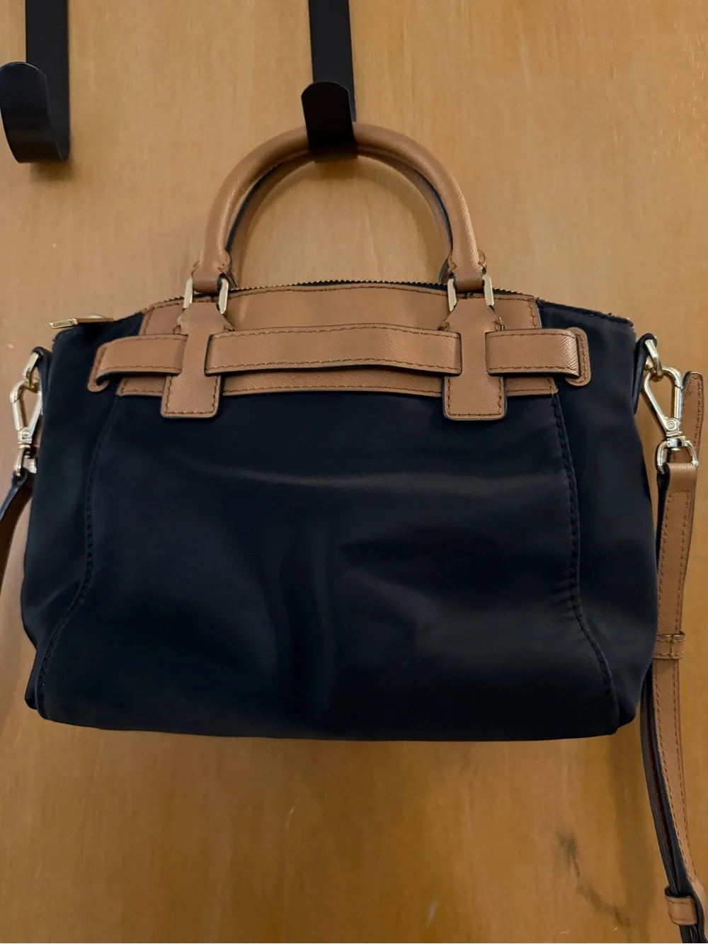 Michael Kors Hamilton Nylon Satchel Crossbody Bag Black & Luggage